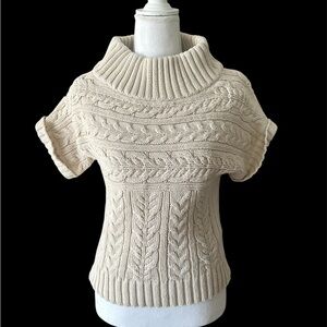 Women’s Express Cream Cowl Neck Cable Knit Short Sleeve Sweater Size XS